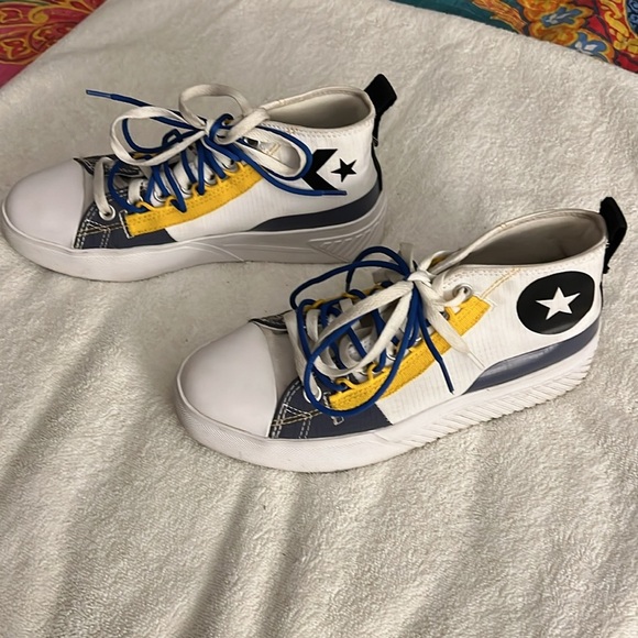 Converse Blue and Yellow Canvas Sneakers with Rubber Toe Cap - Picture 2 of 8